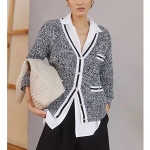 Anthropologie Maeve Black White Cardigan Gold Buttons NWT Size S